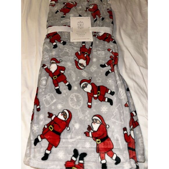 Christmas Santa Plush Sherpa Throw Blanket Oversized 60 x 70 Holidays - Picture 1 of 3